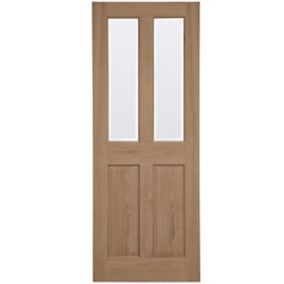 4 panel 2 Lite Irish Patterned Glazed Oak Internal Door, (H)1981mm (W)762mm (T)44mm