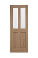 4 panel 2 Lite Plain Clear Glazed Veneered Timber Oak veneer Internal Door, (H)1981mm (W)838mm (T)35mm