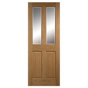 4 panel 2 Lite Plain Clear Glazed Veneered Timber Oak veneer Internal Door, (H)2040mm (W)826mm (T)40mm
