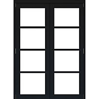 4 panel 4 Lite Clear Fully glazed Timber Black Internal French door set 2017mm x 133mm x 1597mm