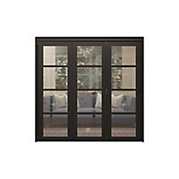 4 panel 4 Lite Clear Glazed Shaker Black Pine Internal Folding Door set, (H)2060mm (W)1914mm
