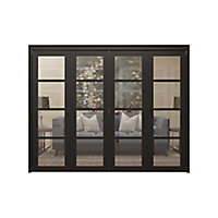 4 panel 4 Lite Clear Glazed Shaker Black Pine Internal Folding Door set, (H)2060mm (W)2527mm