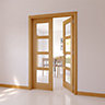 4 panel 4 Lite Glazed Oak veneer Internal Door set