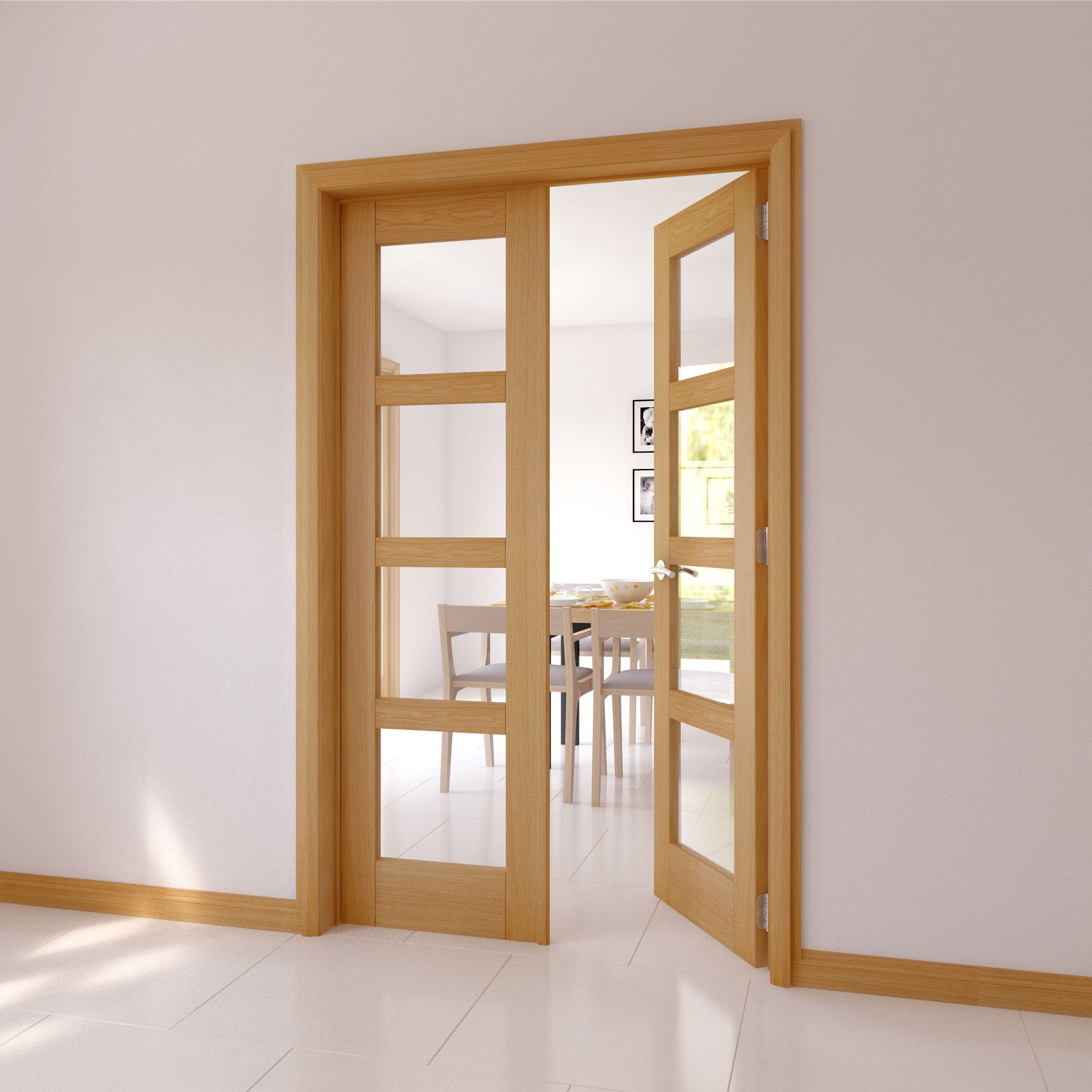 4 Panel 4 Lite Glazed Shaker Oak Veneer Internal French Door Set H 2030mm W 1230mm Diy At B Q
