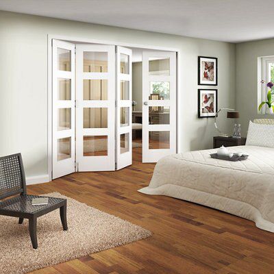 4 panel Clear Glazed Shaker White MDF Internal Folding Door set, (H)1981mm (W)2440mm