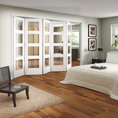 4 panel Clear Glazed Shaker White MDF Internal Folding Door set, (H)1981mm (W)3050mm