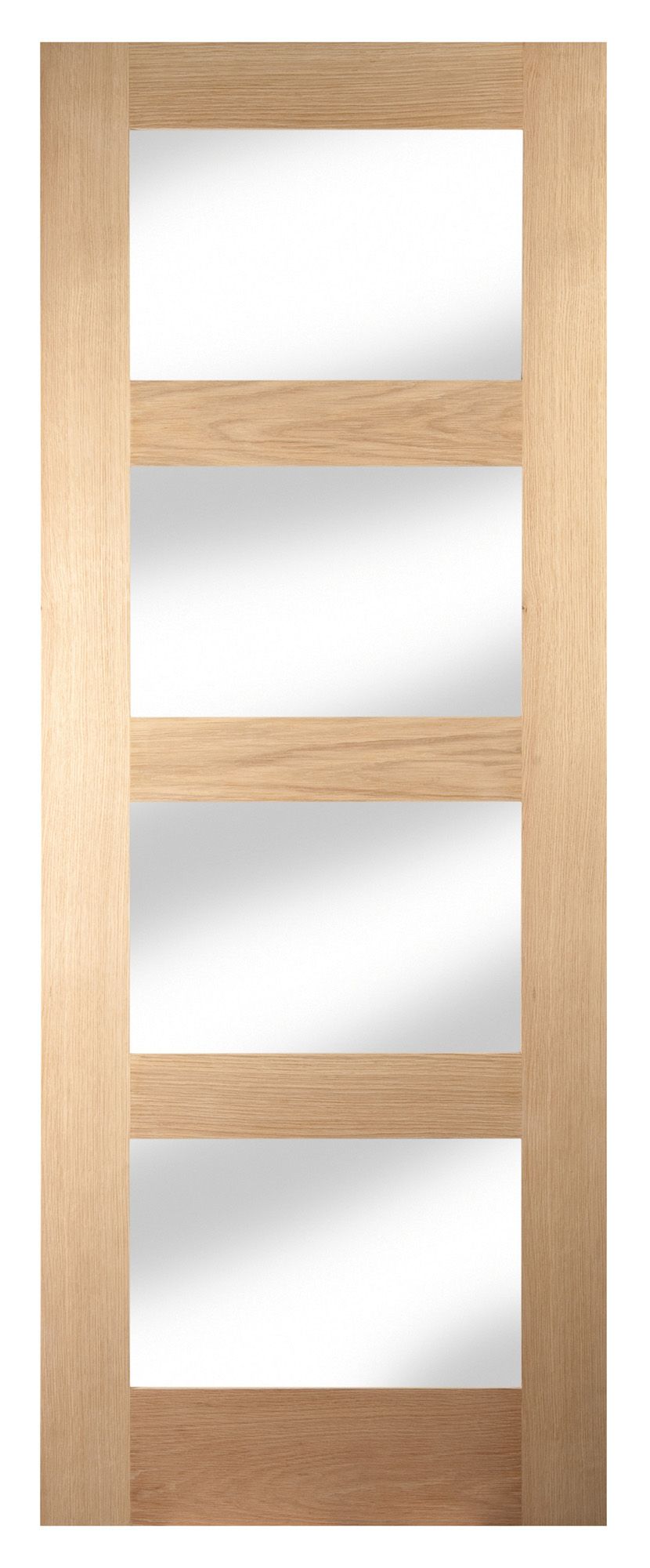 4 panel Clear Glazed Shaker White oak veneer Internal Door, (H)1981mm (W)610mm (T)35mm