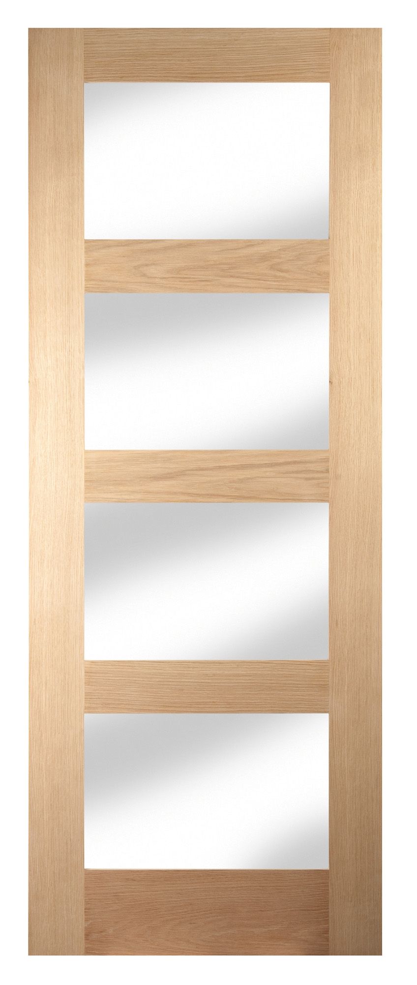 4 panel Clear Glazed Shaker White oak veneer Internal Door, (H)1981mm (W)686mm (T)35mm