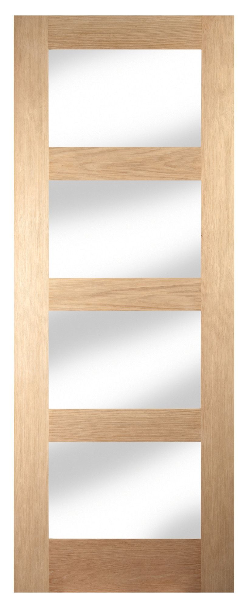 4 panel Clear Glazed Shaker White oak veneer Internal Door, (H)1981mm (W)762mm (T)35mm