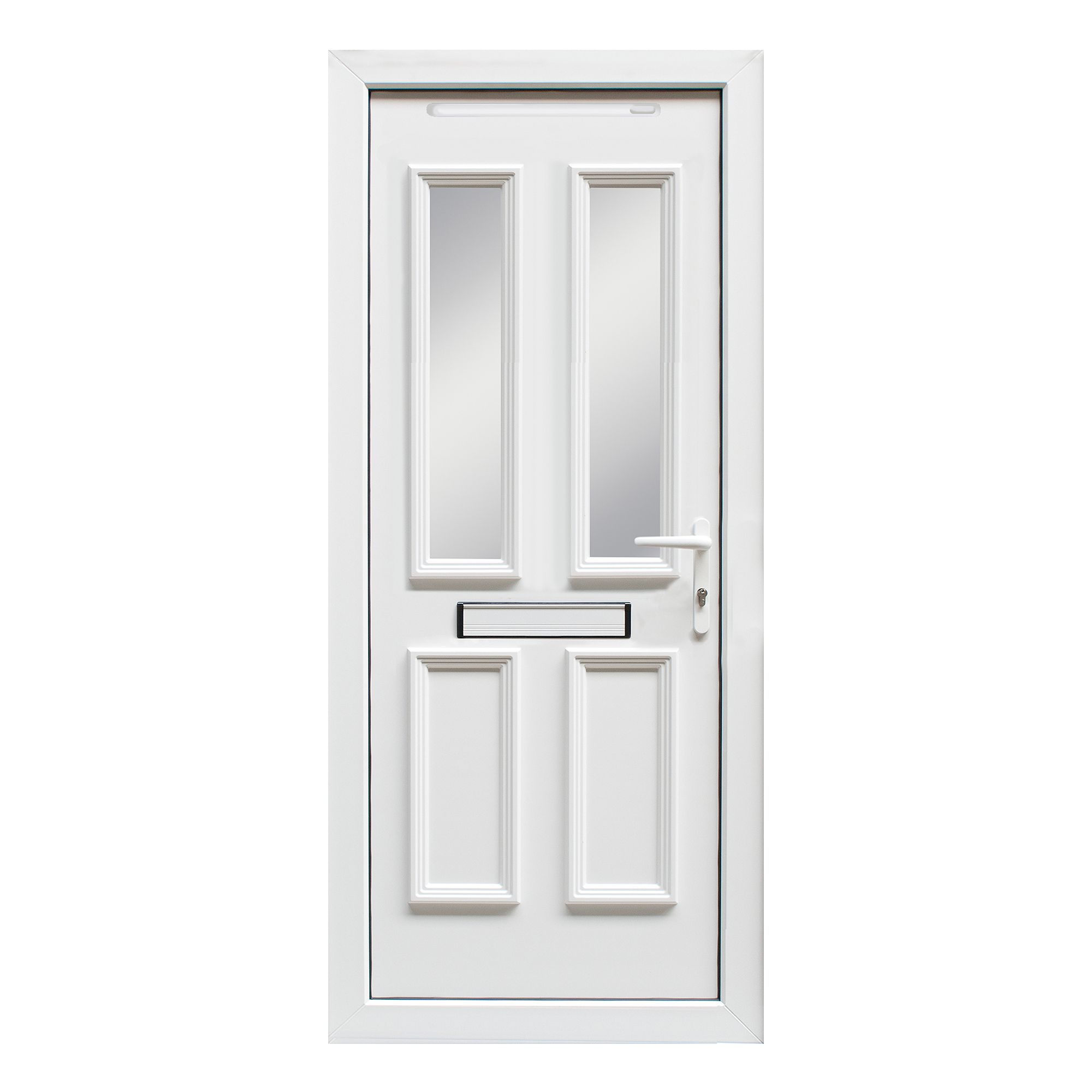 4 Panel Diamond Bevel Frosted Glazed White LH External Front Door Set ...