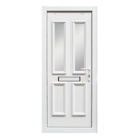 4 panel Diamond bevel Frosted Glazed White LH External Front Door set, (H)2055mm (W)920mm