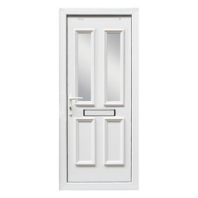 4 panel Diamond bevel Frosted Glazed White RH External Front Door set, (H)2055mm (W)840mm
