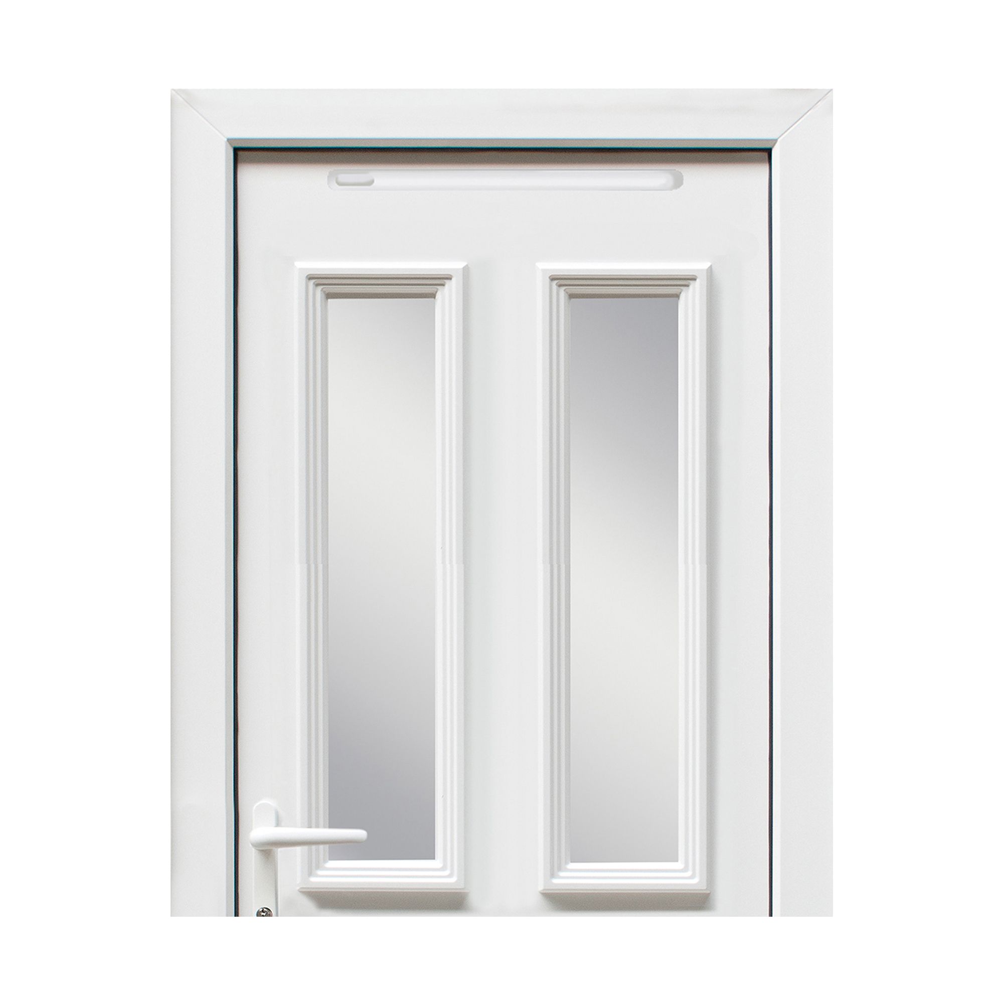 4 panel Diamond bevel Frosted Glazed White RH External Front Door set, (H)2055mm (W)840mm