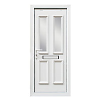 4 panel Diamond bevel Frosted Glazed White RH External Front Door set, (H)2055mm (W)920mm