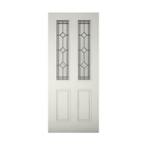 4 panel Diamond bevel Glazed Primed White LH & RH External Front door, (H)1981mm (W)762mm