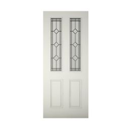 4 panel Diamond bevel Glazed Raised moulding Primed White LH & RH External Front Door, (H)1981mm (W)838mm