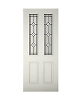 4 panel Diamond bevel Glazed Raised moulding Primed White LH & RH External Front Door, (H)2032mm (W)813mm