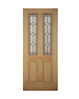 4 panel Diamond bevel Glazed Raised moulding White oak veneer LH & RH External Front Door set & letter plate, (H)2074mm (W)932mm