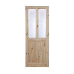 4 panel Etched Frosted Glazed Knotty pine LH & RH Internal Door, (H)1981mm (W)686mm