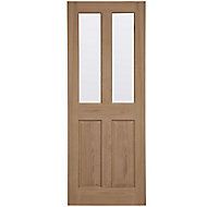 4 panel Etched Frosted Glazed Oak veneer LH & RH Internal Door, (H)1981mm (W)762mm (T)35mm
