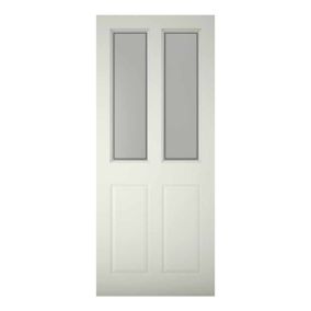 4 panel Frosted Glazed Primed White LH & RH External Front door, (H)1981mm (W)762mm