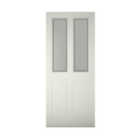 4 panel Frosted Glazed Primed White LH & RH External Front door, (H)1981mm (W)838mm