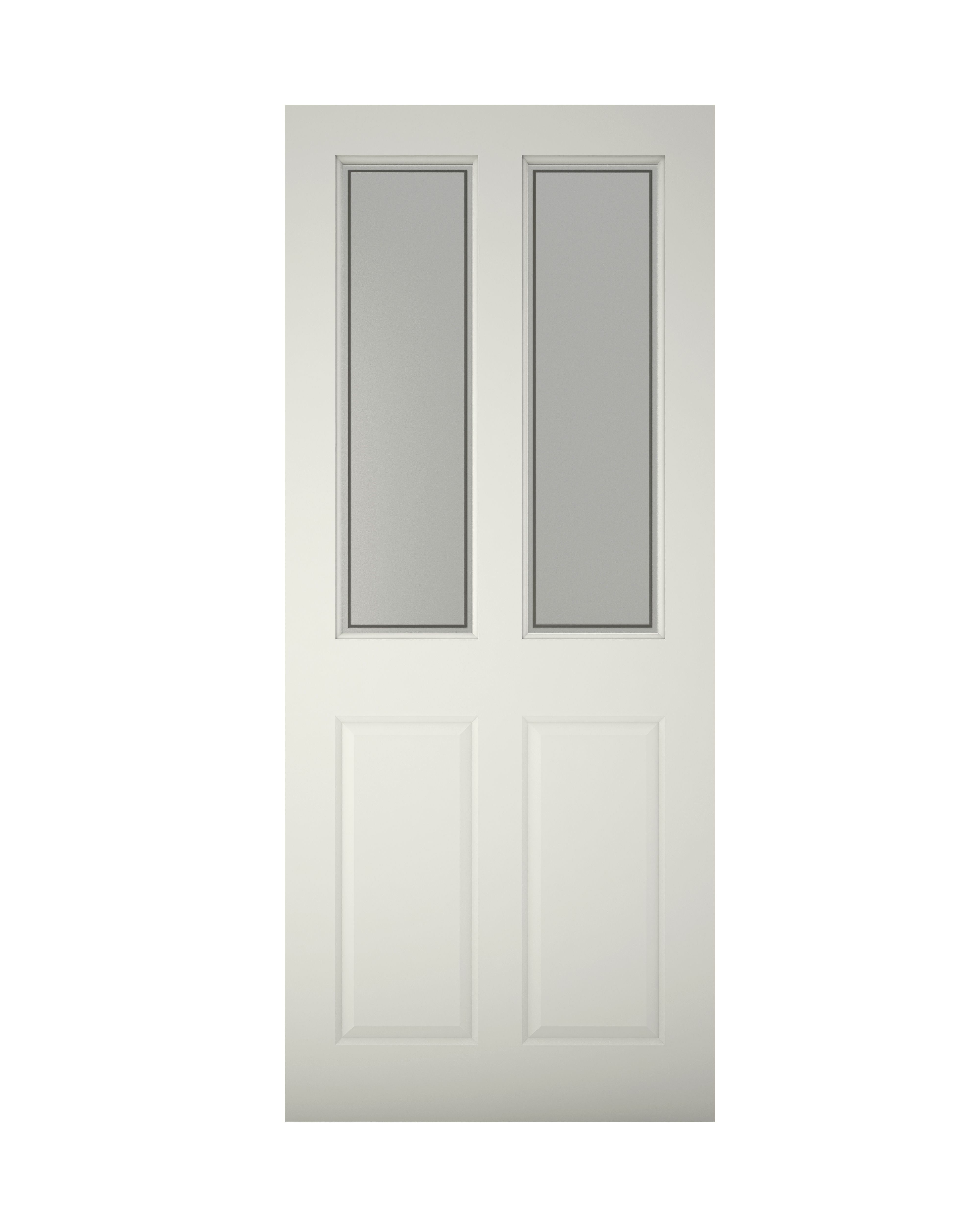 4 panel Frosted Glazed Shaker White Wooden External Panel Front door, (H)1981mm (W)838mm