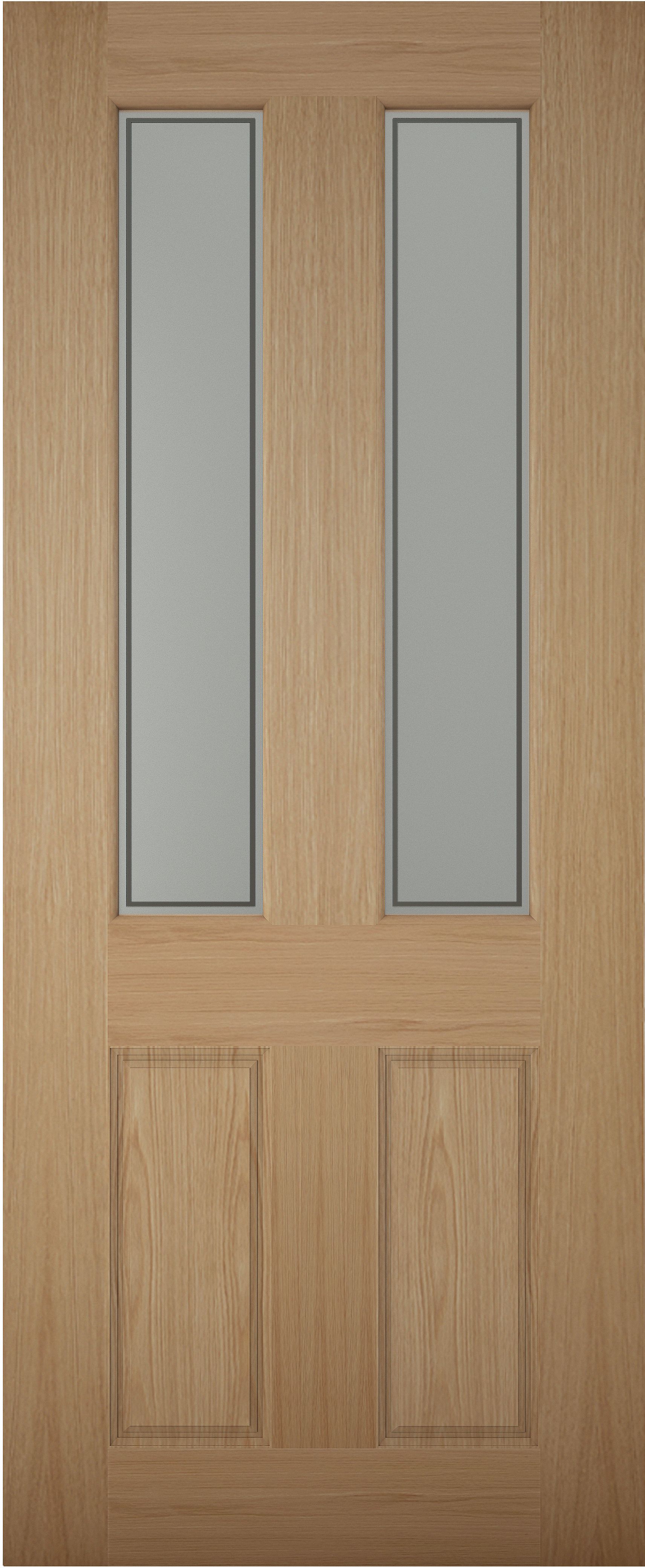 4 Panel Frosted Glazed White Oak Veneer LH & RH External Front Door, (H ...