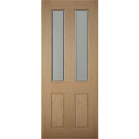 4 panel Frosted Glazed White oak veneer LH & RH External Front door, (H)1981mm (W)838mm