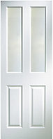 4 panel Frosted Glazed White Woodgrain effect Internal Door, (H)1981mm (W)762mm (T)35mm