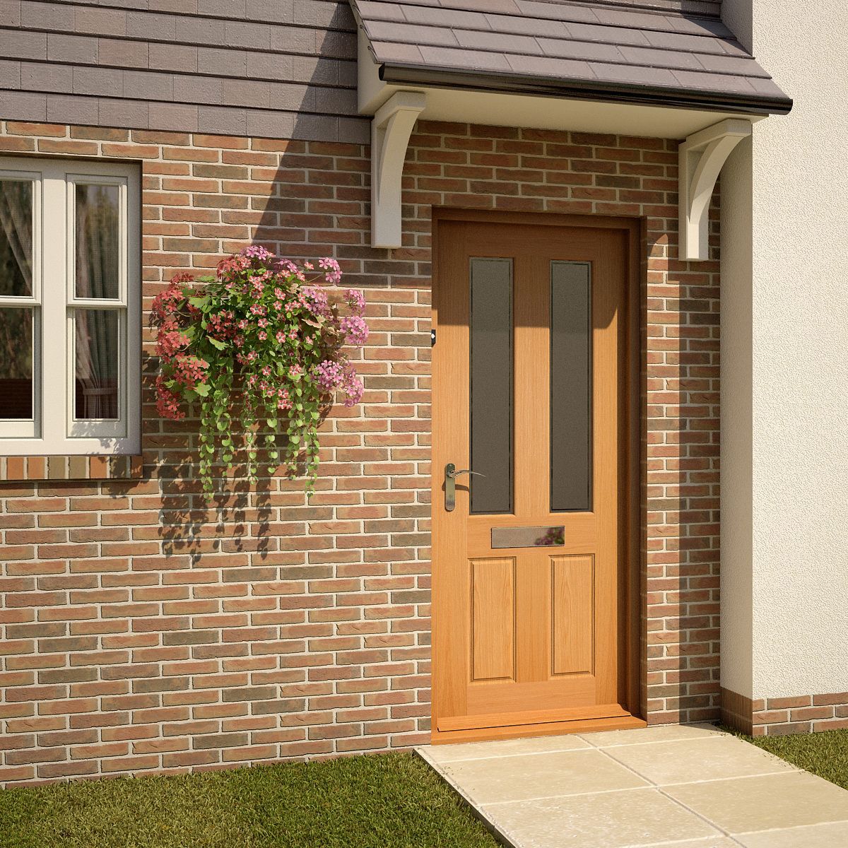 4 panel Frosted Glazed Wooden White oak veneer External Panel Front door, (H)1981mm (W)762mm