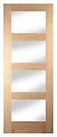 4 panel Glazed Shaker Oak veneer Internal Door, (H)1981mm (W)610mm (T)35mm