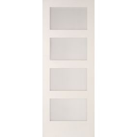 4 panel Glazed Shaker Primed White Softwood LH & RH Internal Door, (H)1981mm (W)762mm