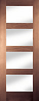 4 panel Glazed Shaker Walnut veneer Internal Door, (H)1981mm (W)610mm (T)35mm