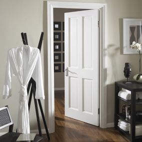 4 panel MDF White Internal Door, (H)1981mm (W)610mm (T)35mm
