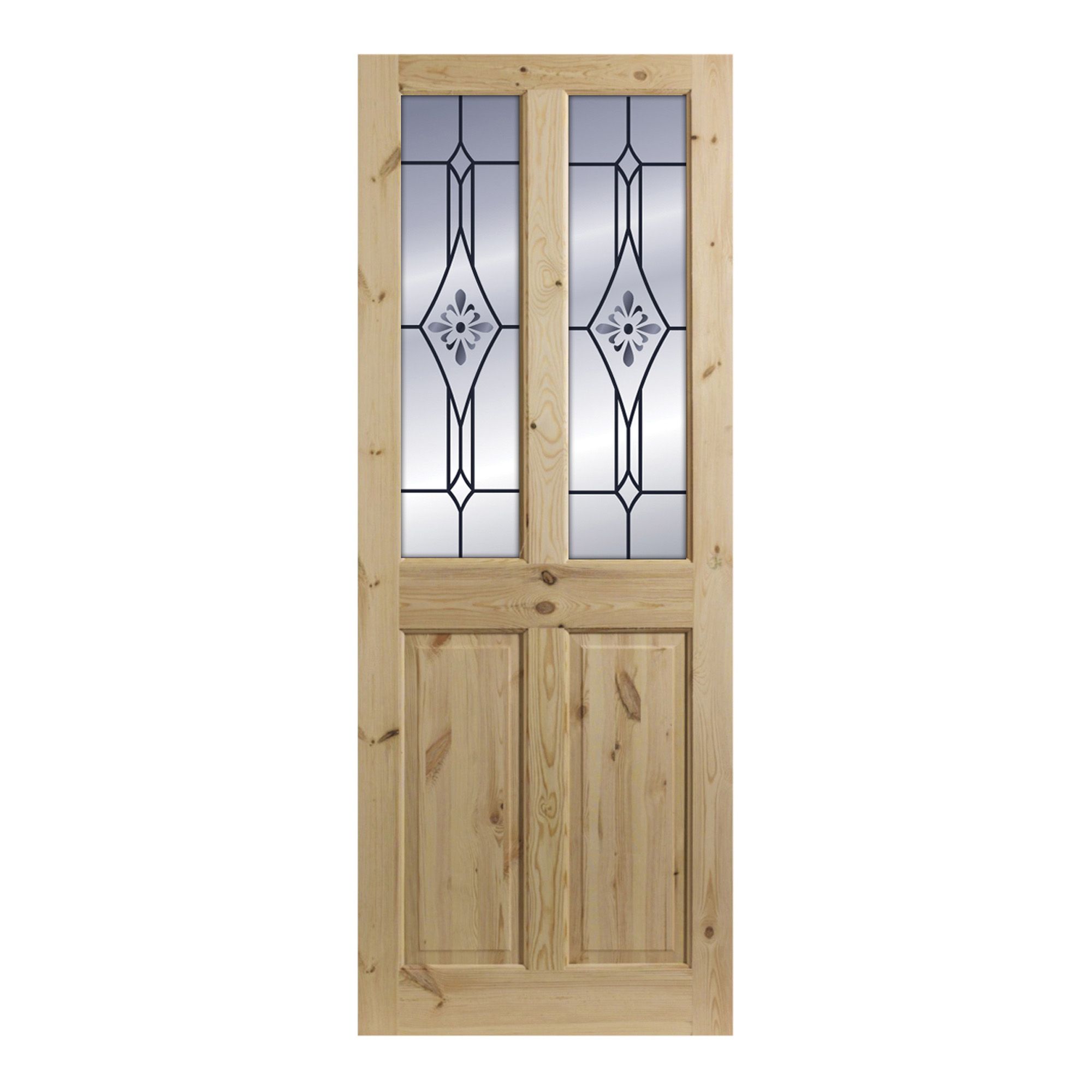 4 Panel Patterned Frosted Glazed Knotty Pine LH & RH Internal Door, (H ...