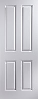 4 panel Primed White Woodgrain effect LH & RH Internal Door, (H)1981mm (W)610mm