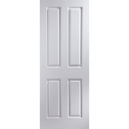4 panel Primed White Woodgrain effect LH & RH Internal Door, (H)1981mm (W)610mm
