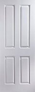 4 panel Primed White Woodgrain effect LH & RH Internal Door, (H)1981mm (W)686mm (T)35mm