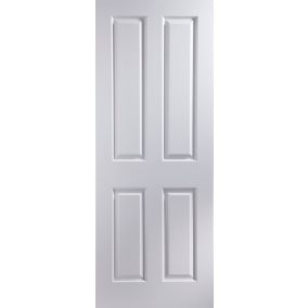 4 panel Primed White Woodgrain effect LH & RH Internal Door, (H)2040mm (W)726mm