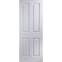 4 panel Primed White Woodgrain effect LH & RH Internal Door, (H)2040mm (W)826mm