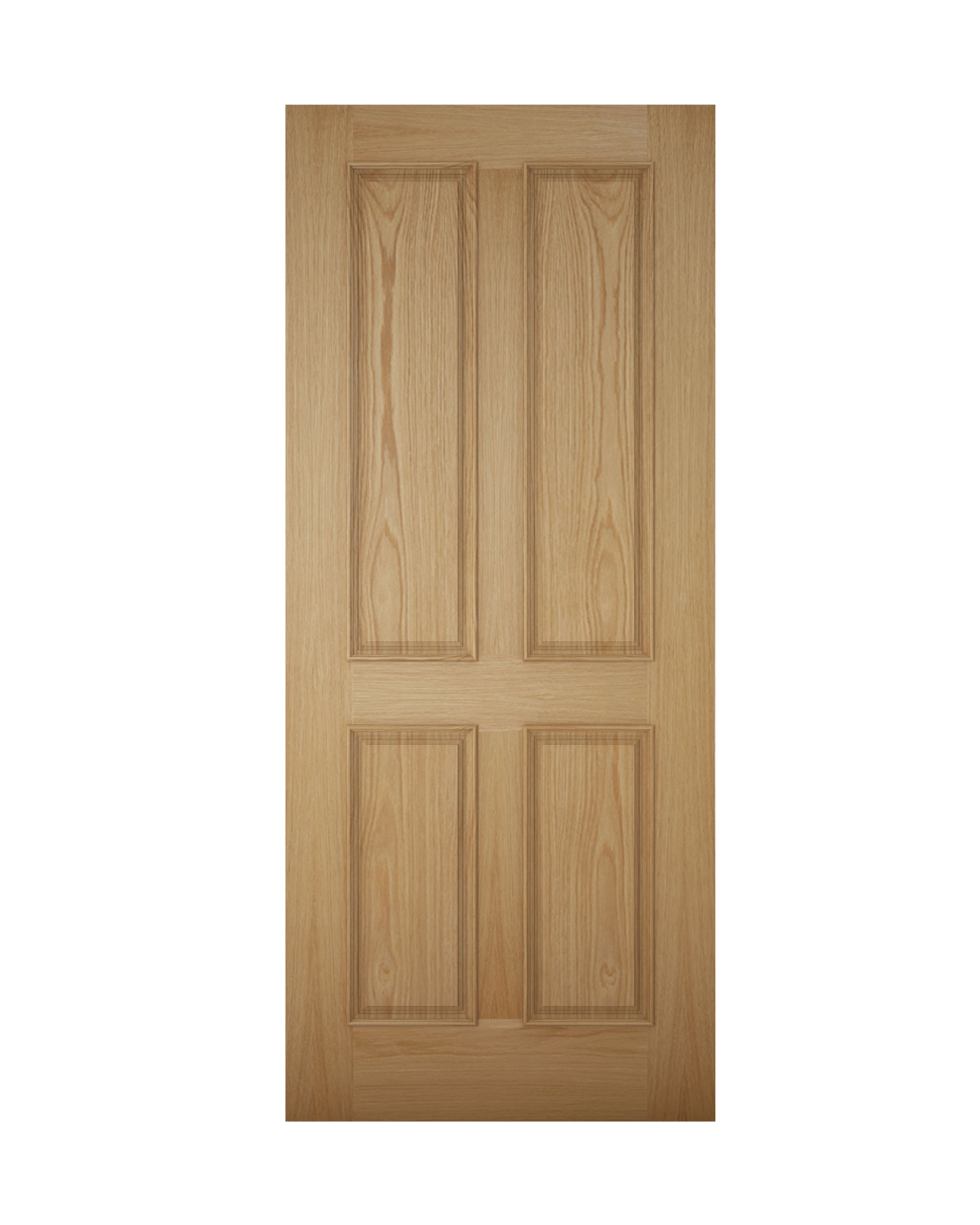 4 panel Raised moulding White oak veneer Reversible External Front Door set, (H)2074mm (W)932mm
