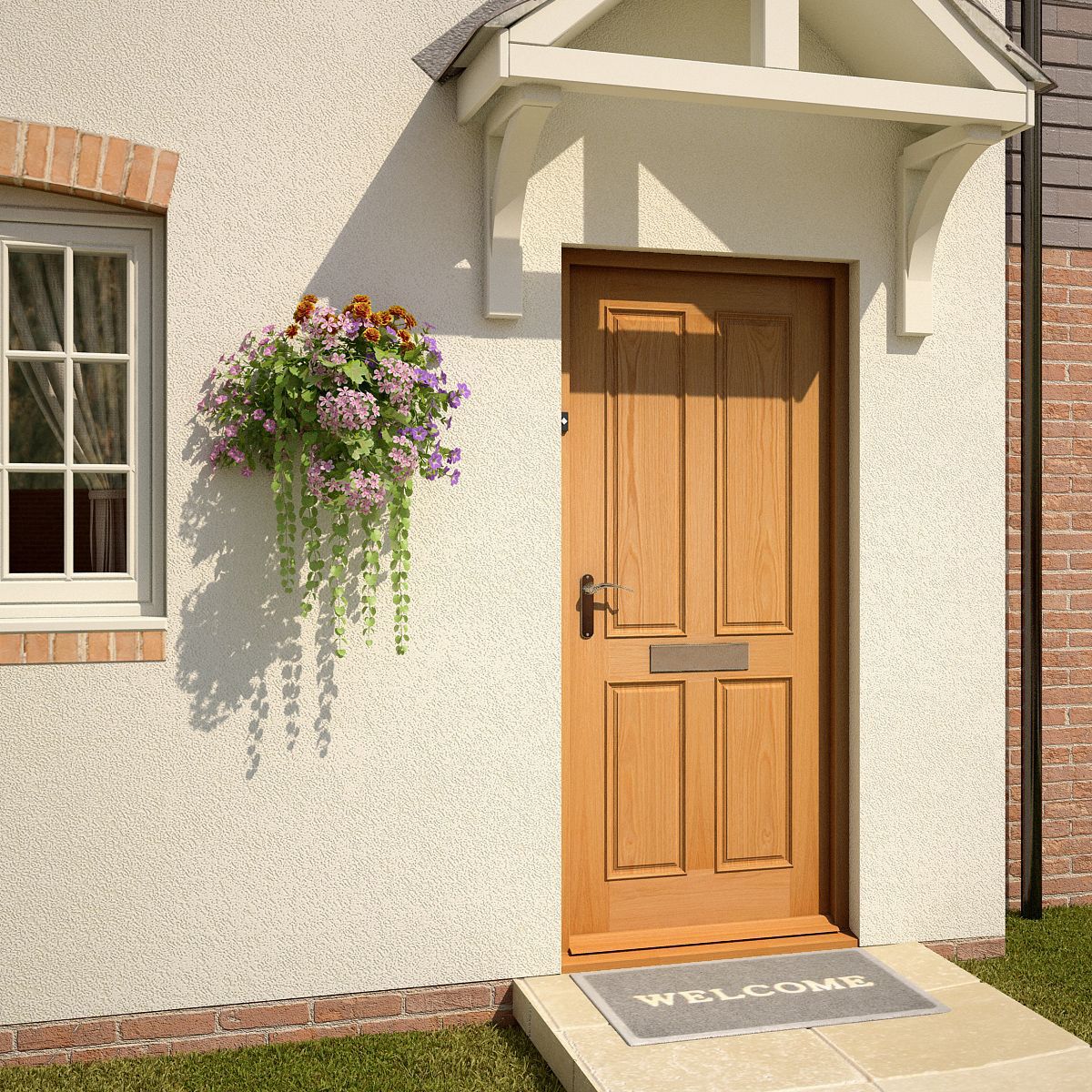 4 panel Raised moulding White oak veneer Reversible External Front Door set, (H)2074mm (W)932mm