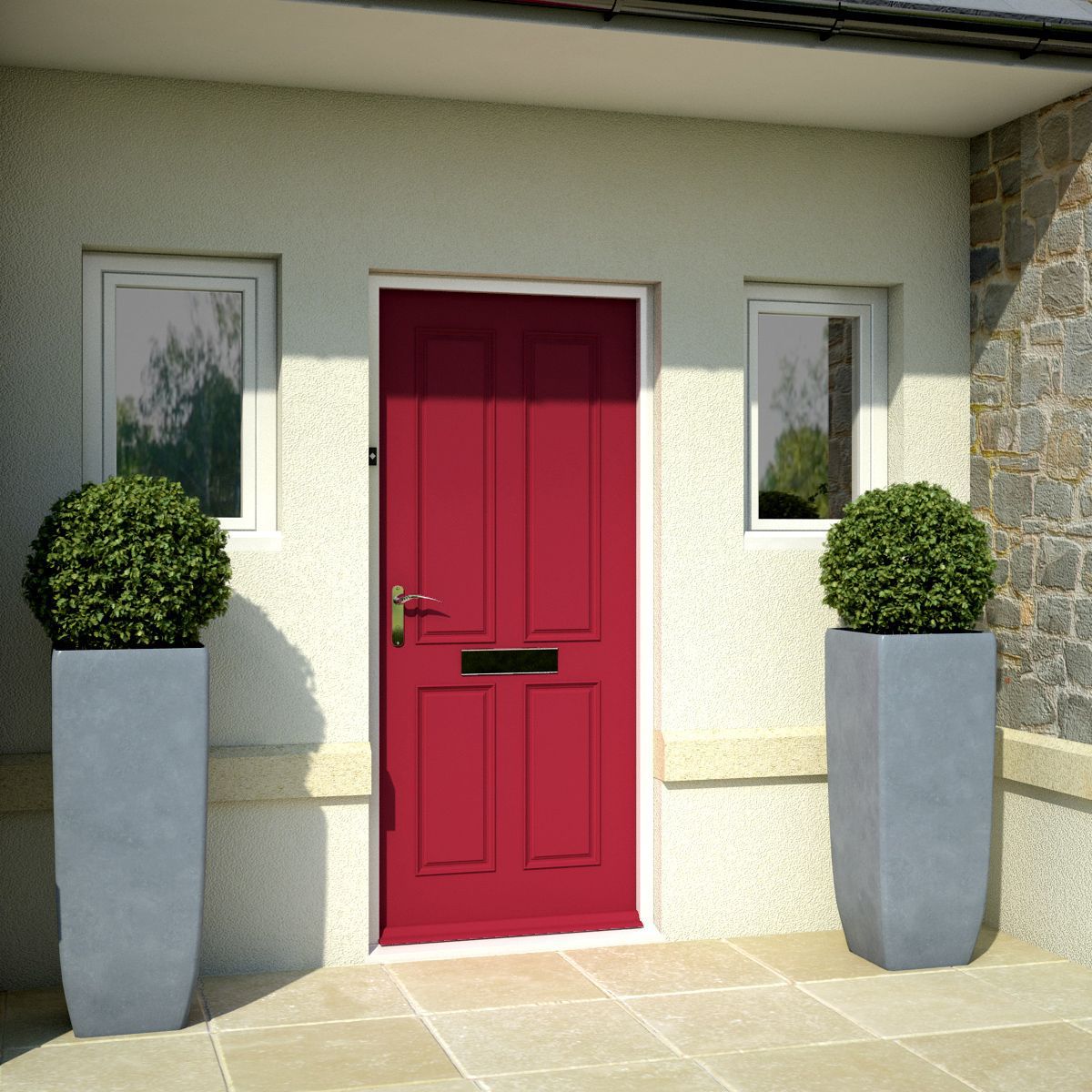 4 panel Raised moulding White Reversible External Front Door set, (H)2125mm (W)907mm