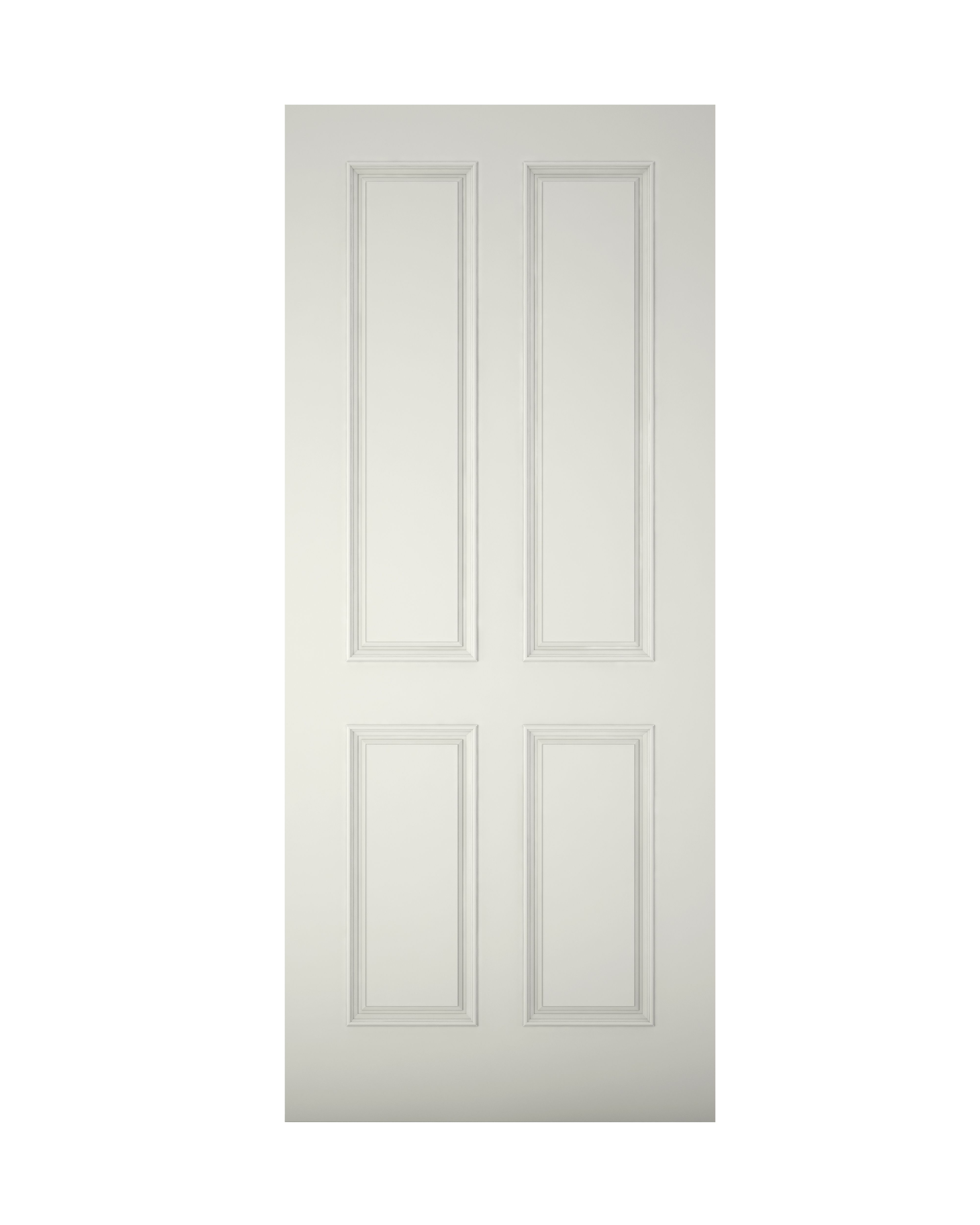4 panel Raised moulding White Reversible External Front Door set & letter plate, (H)2074mm (W)932mm