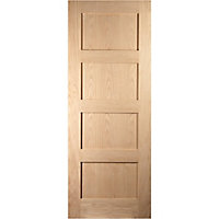 4 panel Shaker Oak veneer Internal Sliding Door, (H)2040mm (W)826mm