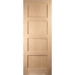 4 panel Shaker Oak veneer Internal Sliding Door, (H)2040mm (W)826mm