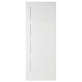 4 panel Shaker Primed White LH & RH Internal Door, (H)1981mm (W)762mm