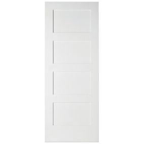 4 panel Shaker Primed White LH & RH Internal Door, (H)1981mm (W)838mm