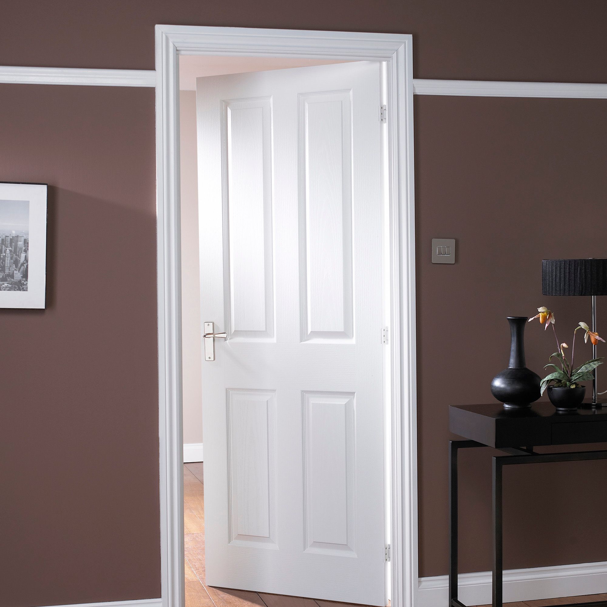 4 panel Smooth Unglazed Contemporary White Internal Door, (H)1981mm (W)762mm (T)35mm